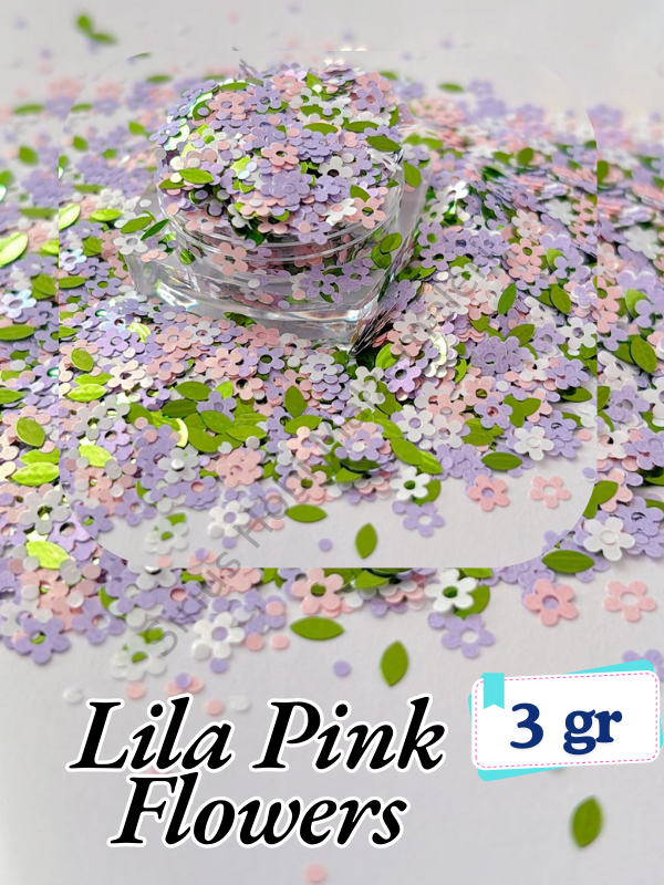 Epoksi- Mum-Makyaj-Tırnak-Sabun Simi Pulu  Lila Pink Flowers 3 gr