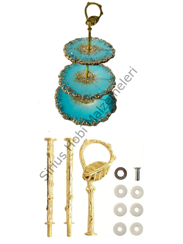 Epoksi 3 katlı Sunumluk Aparatı Gold Yaprak