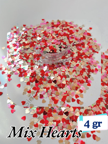 Epoksi Glitters Renkli Kalp Süsleri  Little Hearts 4 gr