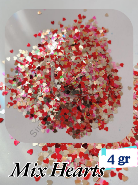 Epoksi Glitters Renkli Kalp Süsleri  Little Hearts 4 gr