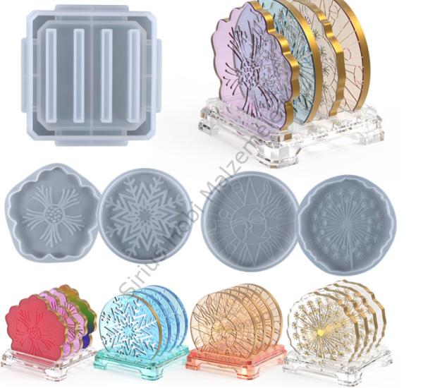 Epoksi 4 adet Bardak Altlığı Kalıbı +1 adet Bardak standı Kalıbı