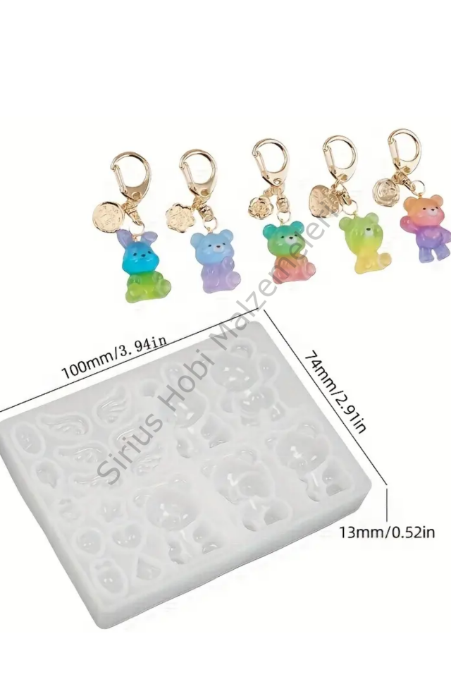 Epoksi Reçine Sevimli Ayıcıklar Anahtarlık Charm Silikon Kalıbı