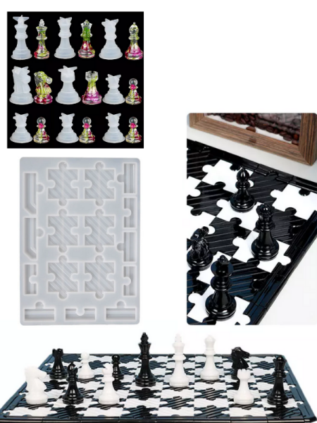 Epoksi Puzzle Satranç Kalıbı Seti
