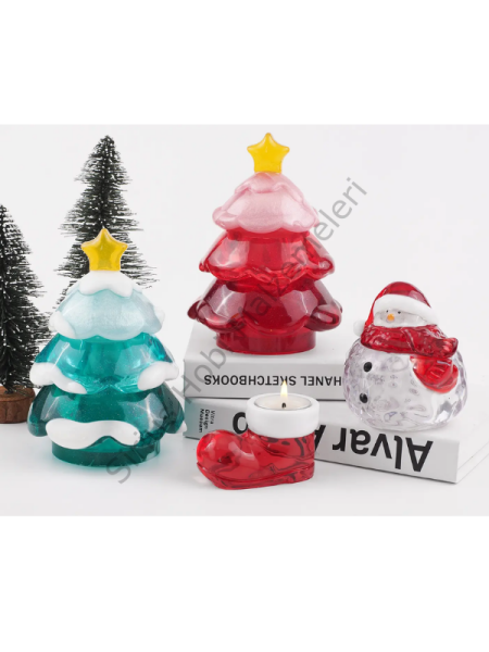 Epoksi Alçı Noel Ağacı Mumluk Kutu Silikon Kalıbı