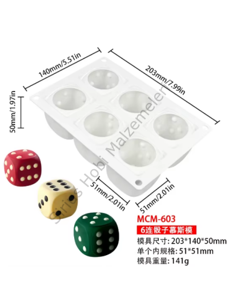 Epoksi Alçı Mum Sabun Büyük  6 lı Zar Silikon Kalıbı