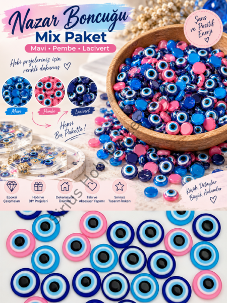 Yarım Nazar Boncuğu Mix 10 Gr – 8 mm ve 10 mm Epoksi Süsleme Boncuğu