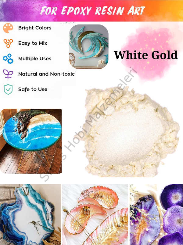Epoksi Reçine Boyası Mica Powder İnci Sedefli Pigment İnci Tozu 5 gr White Gold