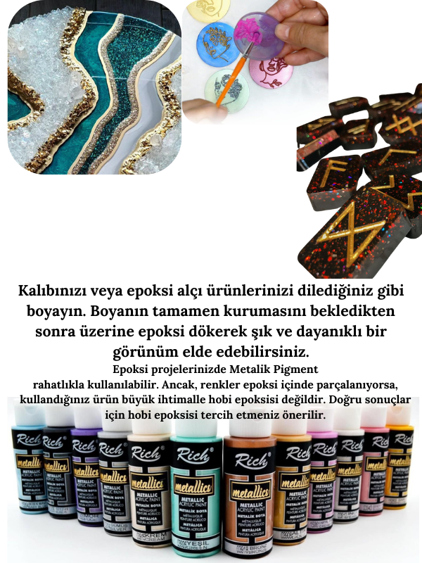 Epoksi Alçı Metalik Renkler Kalıp Boyama Çok Amaçlı Boya Seti 12x60 cc