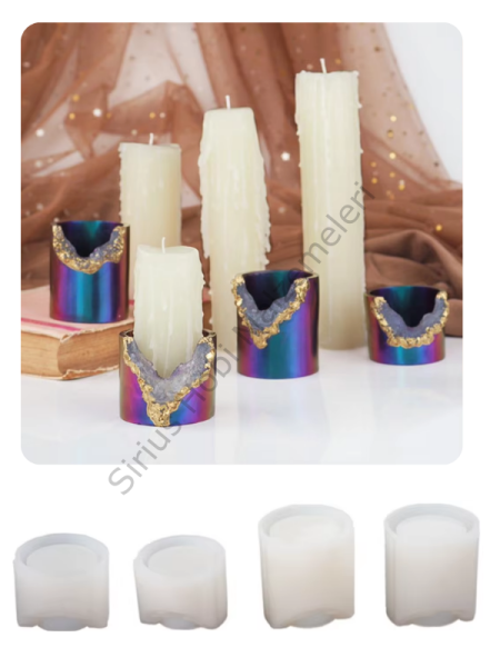 Epoksi Reçine Alçı 4 adet Kristal Mumluk Kalıbı Seti Silikon Kalıbı