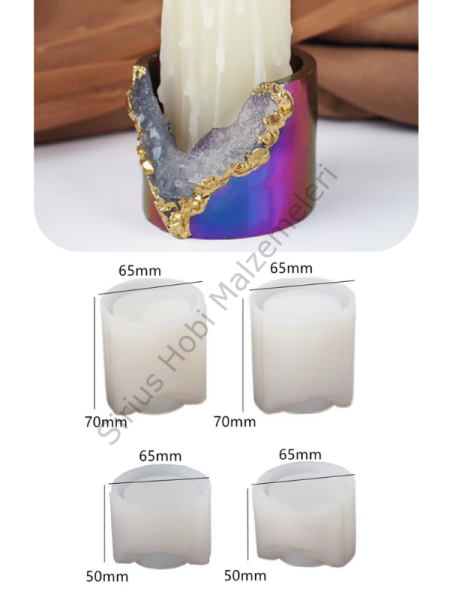 Epoksi Reçine Alçı 4 adet Kristal Mumluk Kalıbı Seti Silikon Kalıbı
