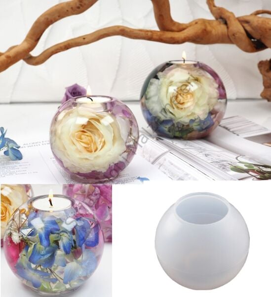 Epoksi Beton Alçı Küre Mumluk Silikon Kalıbı