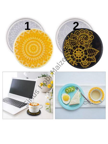 Epoksi Reçine Mandala Bardak Altlığı Silikon Kalıbı Seti 2 Parça