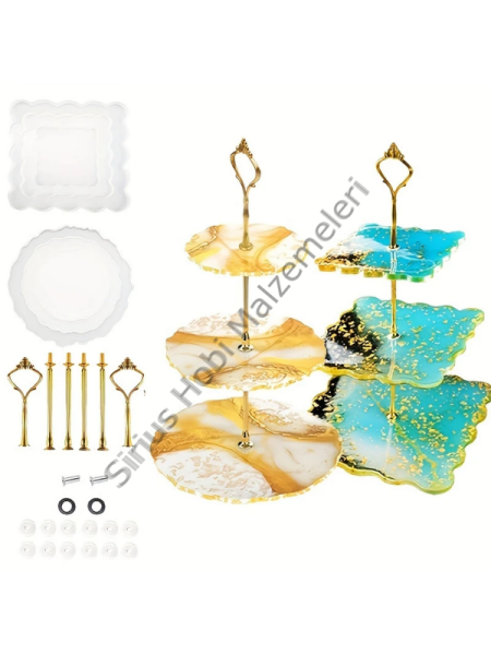 Epoksi Reçine 3 Katlı Sunumluk Kek Standı Silikon Kalıbı Seti