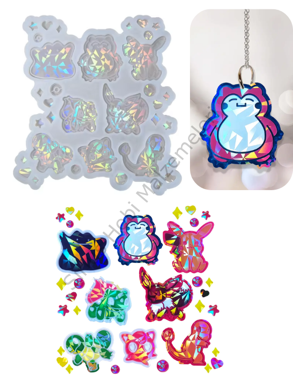 Epoksi Reçine Hologramlı Pokemon Anahtarlık Silikon Kalıbı