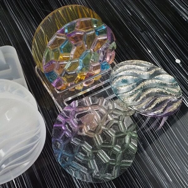 Epoksi Dalgalı Bardak Altlığı Kalıbı 4+1 set