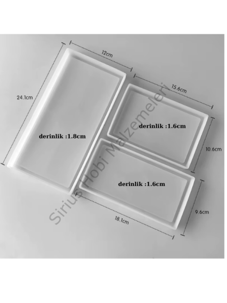 Epoksi Reçine Alçı Dikdörtgen Tepsi Sunumluk Silikon Kalıpları