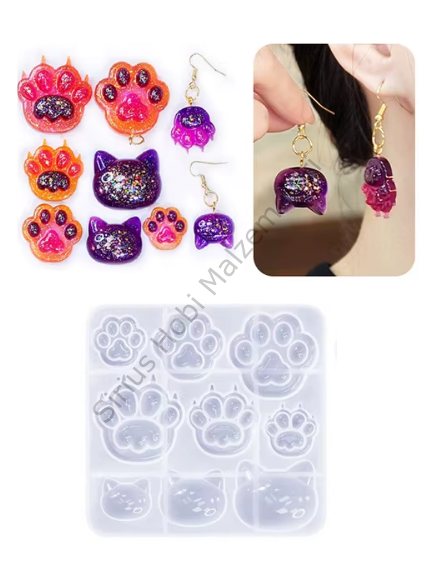 Epoksi Reçine Çoklu Pati  Kedi Kolye Küpe Silikon Kalıbı
