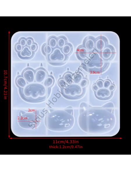 Epoksi Reçine Çoklu Pati  Kedi Kolye Küpe Silikon Kalıbı