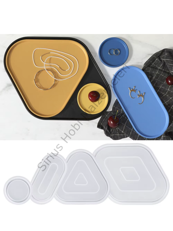 Epoksi Reçine Alçı 4 adet Geometrik Bardak Altlıgı Silikon Kalıbı Seti