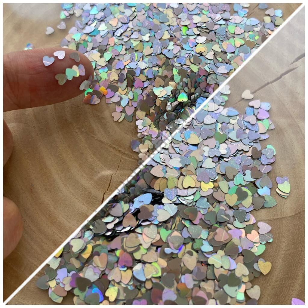 Epoksi Silver Hologram Kalp Süsleri 2,5 Gram