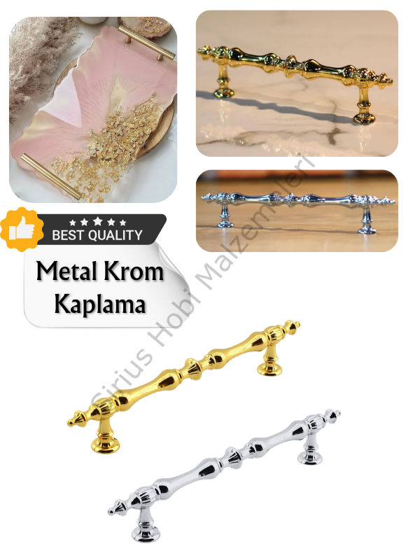 Epoksi Reçine Metal Krom Kaplama Tasarım Tepsi Kulpu 2 adet