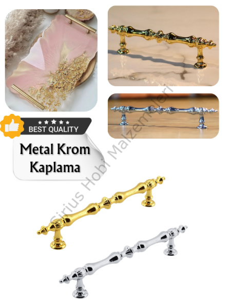 Epoksi Reçine Metal Krom Kaplama Tasarım Tepsi Kulpu 2 adet