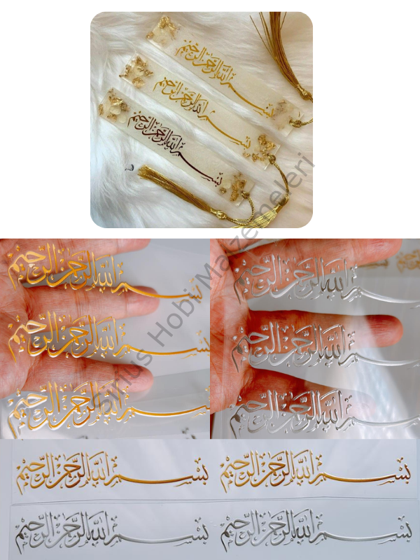 Epoksi Reçine  Kabartmalı Besmele-i Şerif 6 adet 9x2cm 15cm Kitap Ayracı Uyumludur.