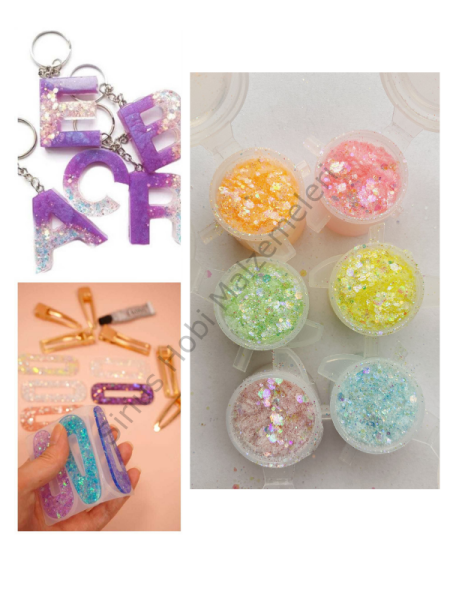 Epoksi Chunky Glitters Pastel Sim Seti 6 adet 25-30 gr