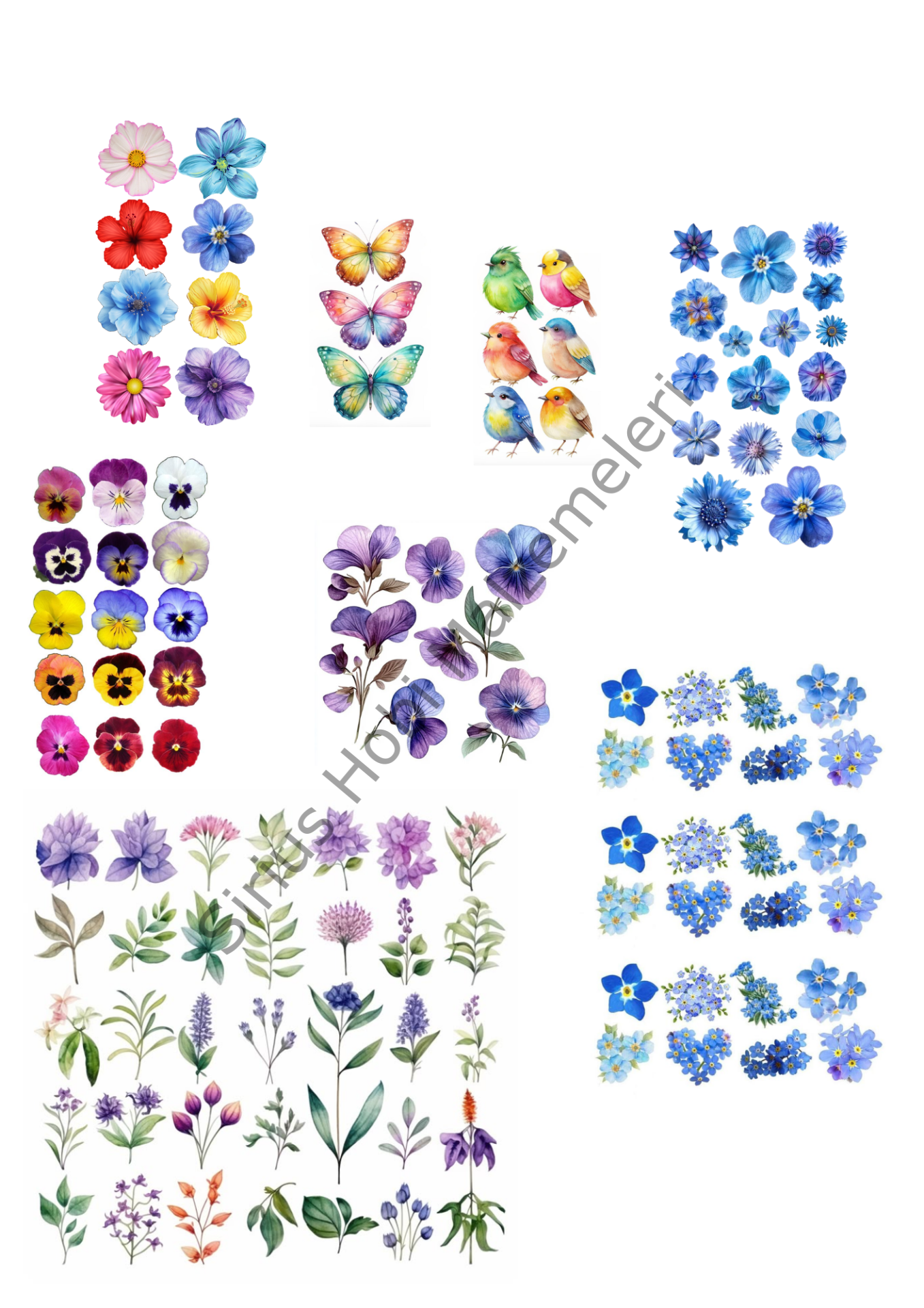 Epoksi Magnet Kolye  Anahtarlık Karışık Çiçek Kuş  Asetat Baskısı A4 Boyutundadır