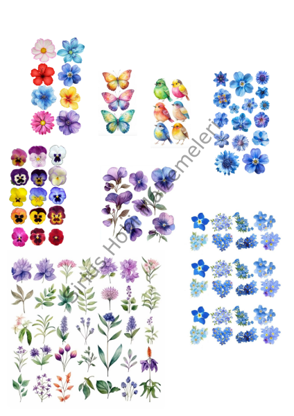 Epoksi Magnet Kolye  Anahtarlık Karışık Çiçek Kuş  Asetat Baskısı A4 Boyutundadır