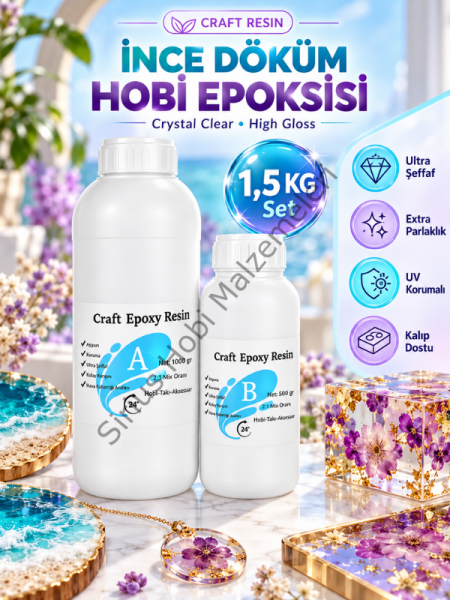 Craft Resin İnce Döküm Epoksi Reçine – Takı, Kalıp ve Hobi Uygulamaları İçin Şeffaf Reçine 1.5 kg