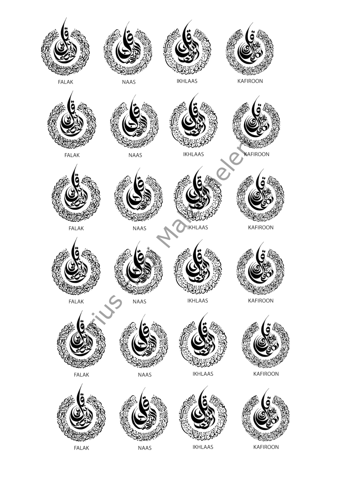 Epoksi Reçine Magnet Kolye Felak Nas Kafirun İhlas Suresi 4 cm Asetat Baskısı A4 Boyutundadır