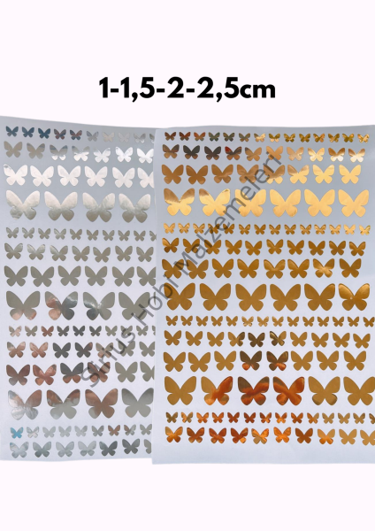 Epoksi Reçine Paketleme Gold -Silver Varak Kelebek Folyo Sticker 1-2,5cm arası A4 Boyutundadır