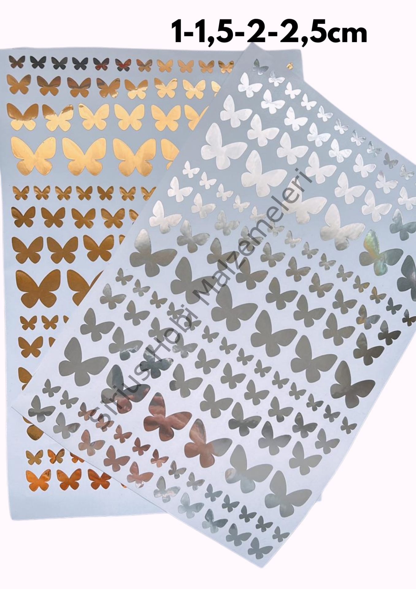 Epoksi Reçine Paketleme Gold -Silver Varak Kelebek Folyo Sticker 1-2,5cm arası A4 Boyutundadır