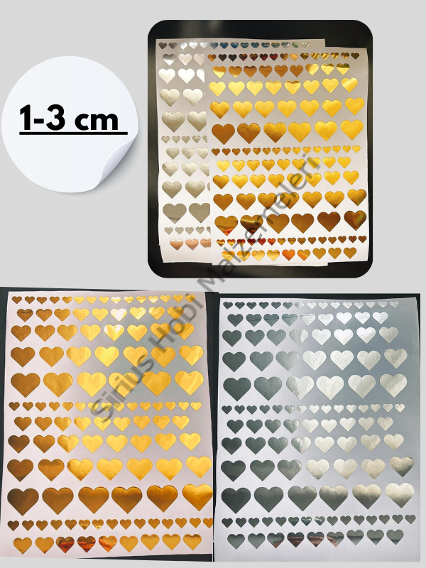 Epoksi Reçine Paketleme Gold -Silver Varak Kalp Folyo Sticker 1-3 cm arası A4 Boyutundadır