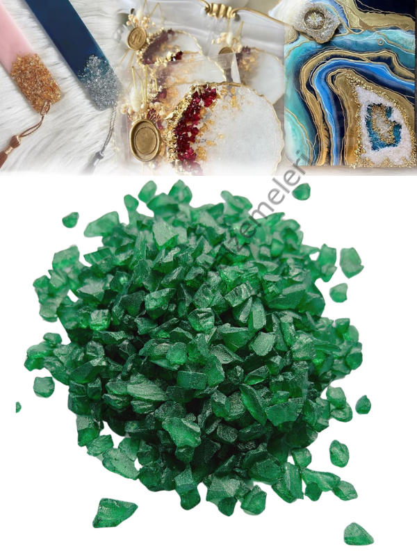 Epoksi Reçine Cam Kırığı Sedefli Yeşil Kalın 100 gr