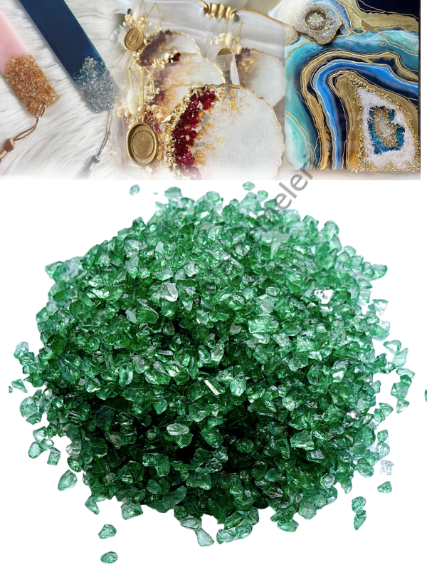 Epoksi Reçine Cam Kırığı Yeşil Transparan  İnce 100 gr