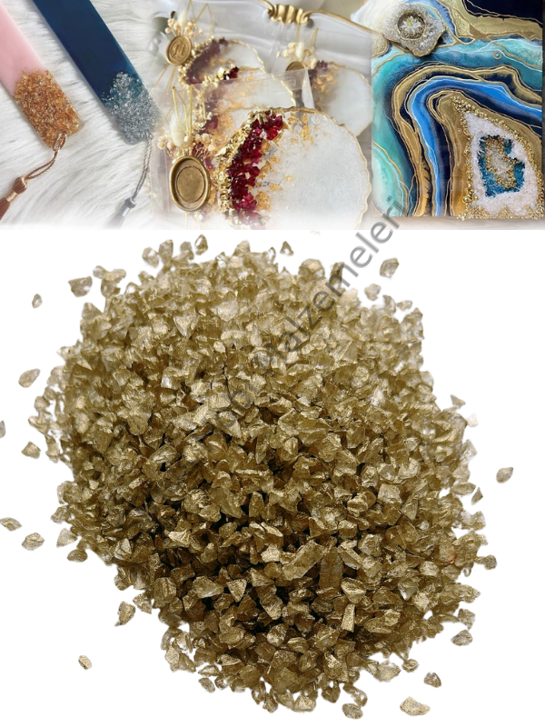 Epoksi Reçine Cam Kırığı Yeşil Altın Sedefli 100 gr