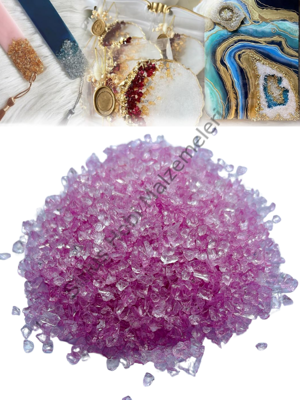 Epoksi Reçine Cam Kırığı Pembe Transparan  İnce 100 gr