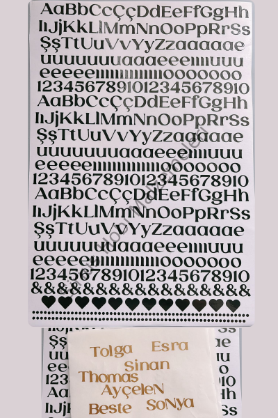 Epoksi 1-1,5cm Arası Harf Sticker Folyo Seti A4 boyutundadır
