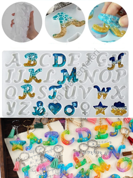 Epoksi  Reçine Yeni Büyük Anahtarlık Harf  Silikon Kalıbı