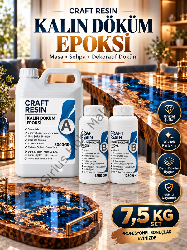Craft Resin Kalın Döküm Epoksi Reçine – Masa ve Sehpa Yapımı İçin Şeffaf Reçine 7.5-30 kg