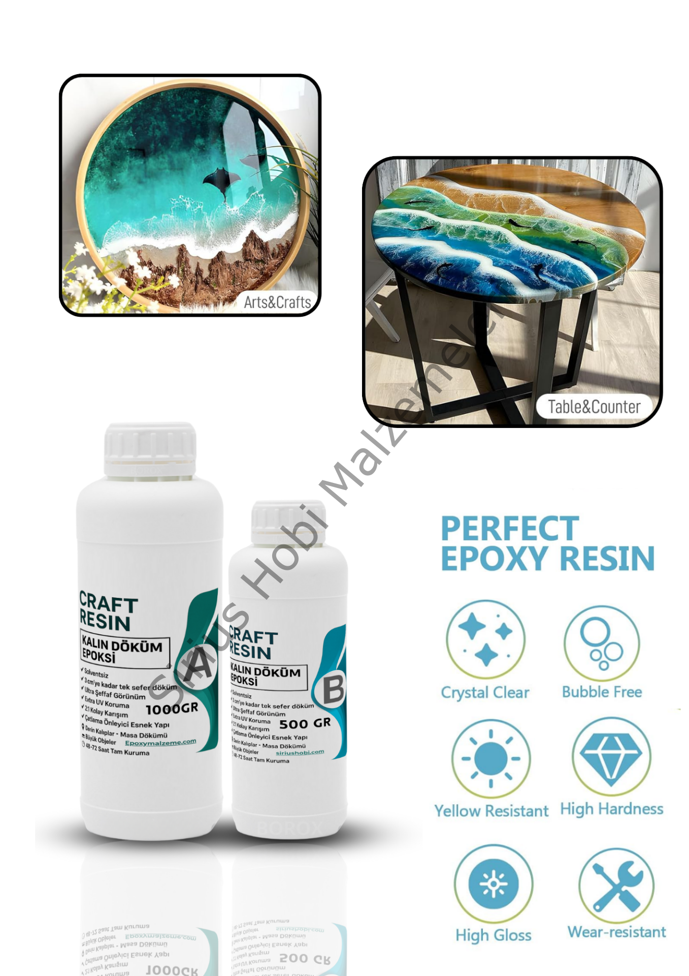 Craft Resin Kalın Döküm Epoksi Reçine – Masa ve Sehpa Yapımı İçin Şeffaf Reçine 1.5 kg