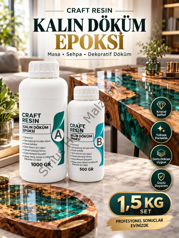 Craft Resin Kalın Döküm Epoksi Reçine – Masa ve Sehpa Yapımı İçin Şeffaf Reçine 1.5 kg