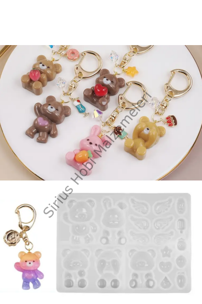 Epoksi Reçine Sevimli Ayıcıklar Anahtarlık Charm Silikon Kalıbı