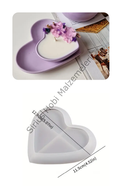 Epoksi Reçine Alçı Kalp Sunumluk Tabak Silikon Kalıbı