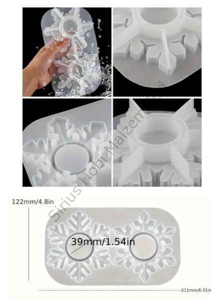 Kar Tanesi Silikon Kalıp | Epoksi & Alçı Çift Mumluk – 39 mm Tealight