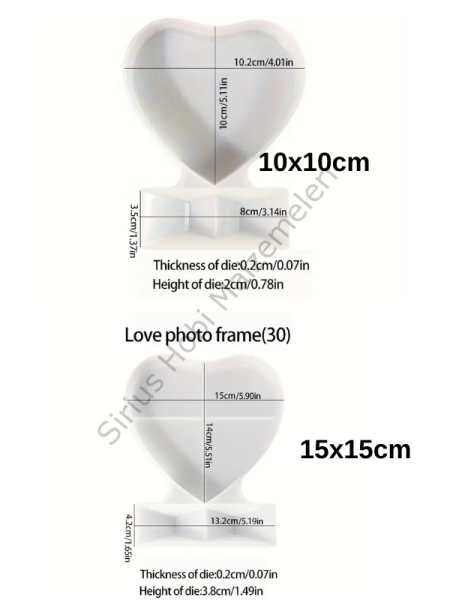 Kalp Tasarım Fotoğraflık Silikon Kalıp – Epoksi/Alçı, Standlı (10×10 & 15×15 cm)