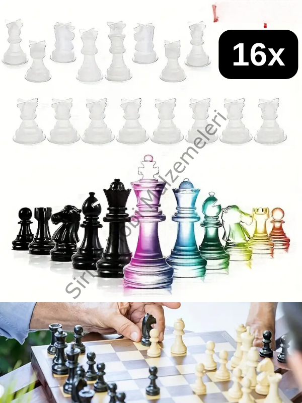 Epoksi Reçine Satranç Taşları Silikon Kalıbı 16 Parça