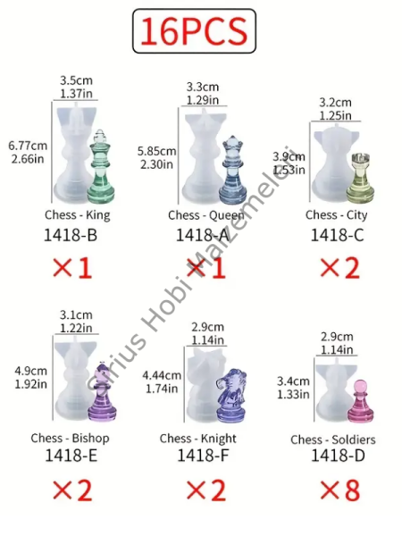 Epoksi Reçine Satranç Taşları Silikon Kalıbı 16 Parça